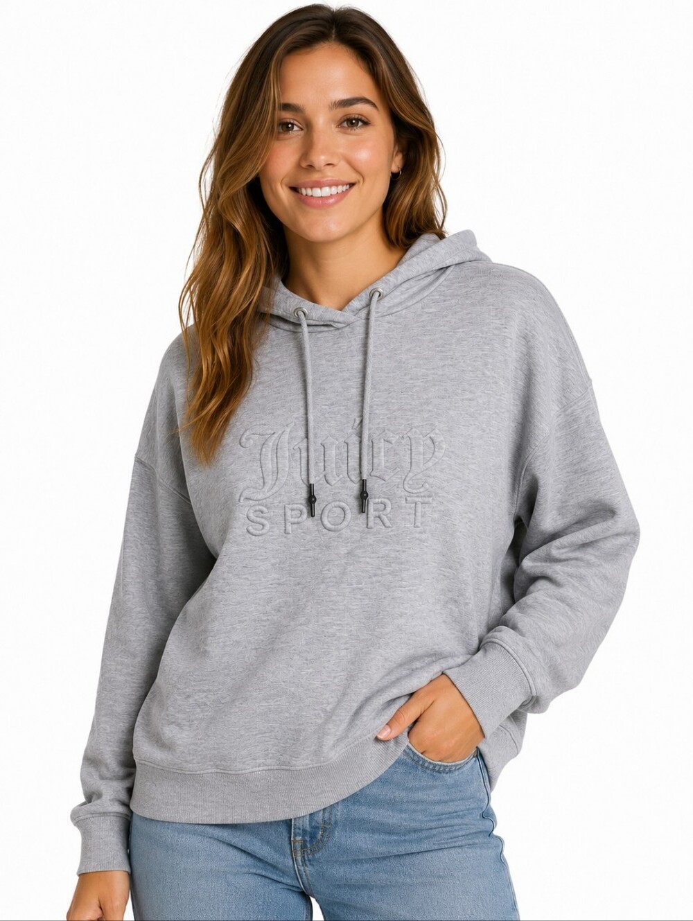 Juicy Couture Sport Embossed Logo Hoodie Gray Pullover Sweatshirt Women’s Medium
